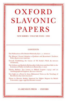 Oxford Slavonic Papers: Volume XXXI (1998)