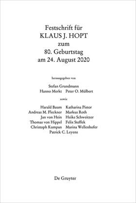 Festschrift für Klaus J. Hopt zum 80. Geburtstag