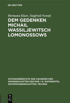 Dem Gedenken Michail Wassiljewitsch Lomonossows