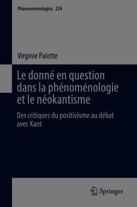 Le donné en question dans la phénoménologie et le néokantisme