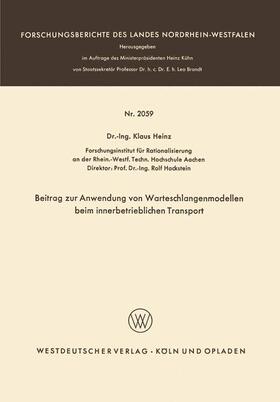 Beitrag zur Anwendung von Warteschlangenmodellen beim innerbetrieblichen Transport