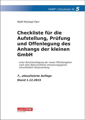 Checkliste 5 für die Aufstellung, Prüfung und Offenlegung des Anhangs der kleinen GmbH