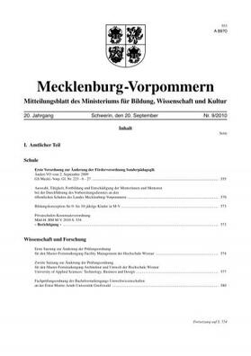 Mitteilungsblatt des Kultusministeriums Mecklenburg-Vorpommern