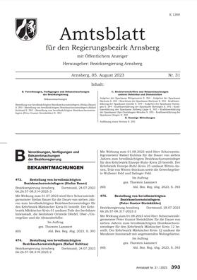 Amtsblatt für den Regierungsbezirk Arnsberg